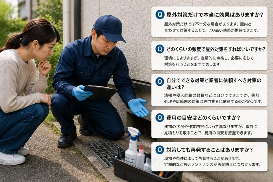 ゴキブリ駆除を屋外から始めるときのよくある質問(FAQ)