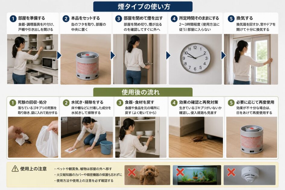 ゴキブリ駆除の煙タイプの使い方と使用後の流れ