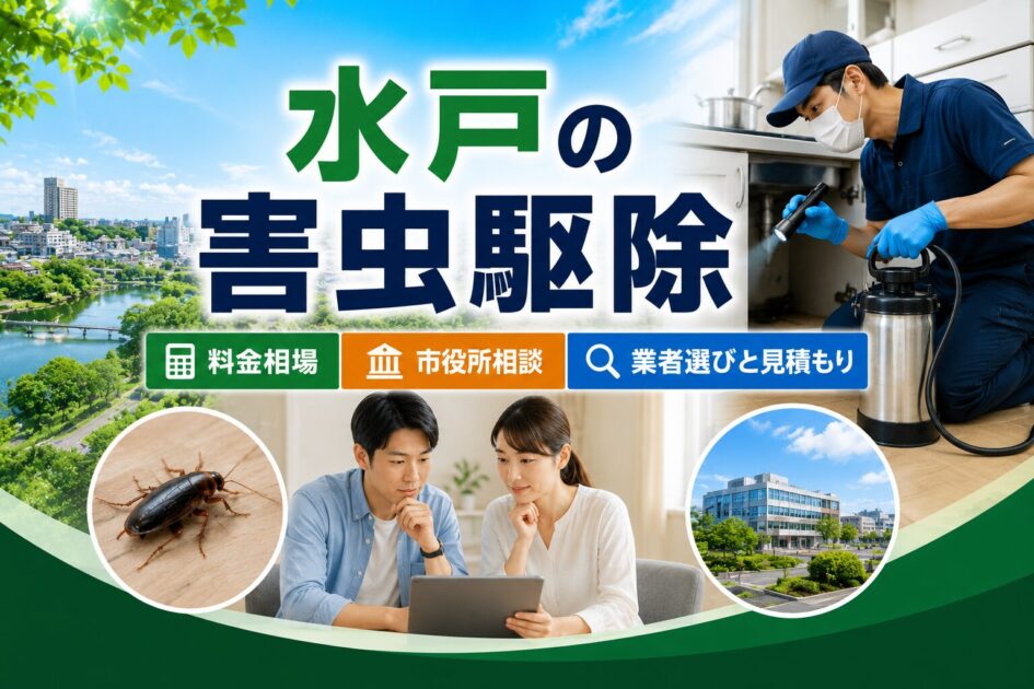 水戸で害虫駆除の料金相場や市役所相談、業者選びと見積もりを紹介するアイキャッチ画像