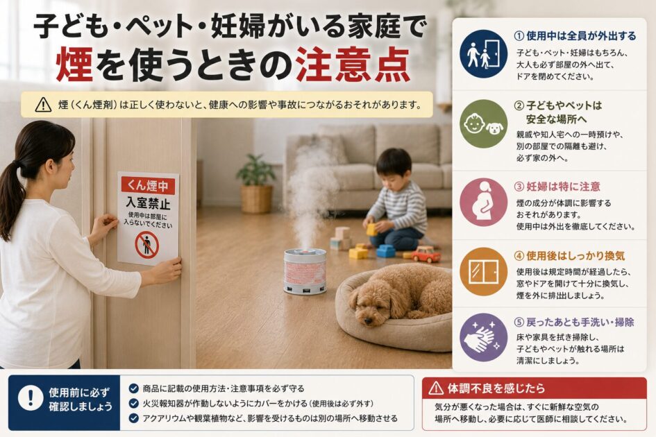 子ども・ペット・妊婦がいる家庭で煙を使うときの注意点