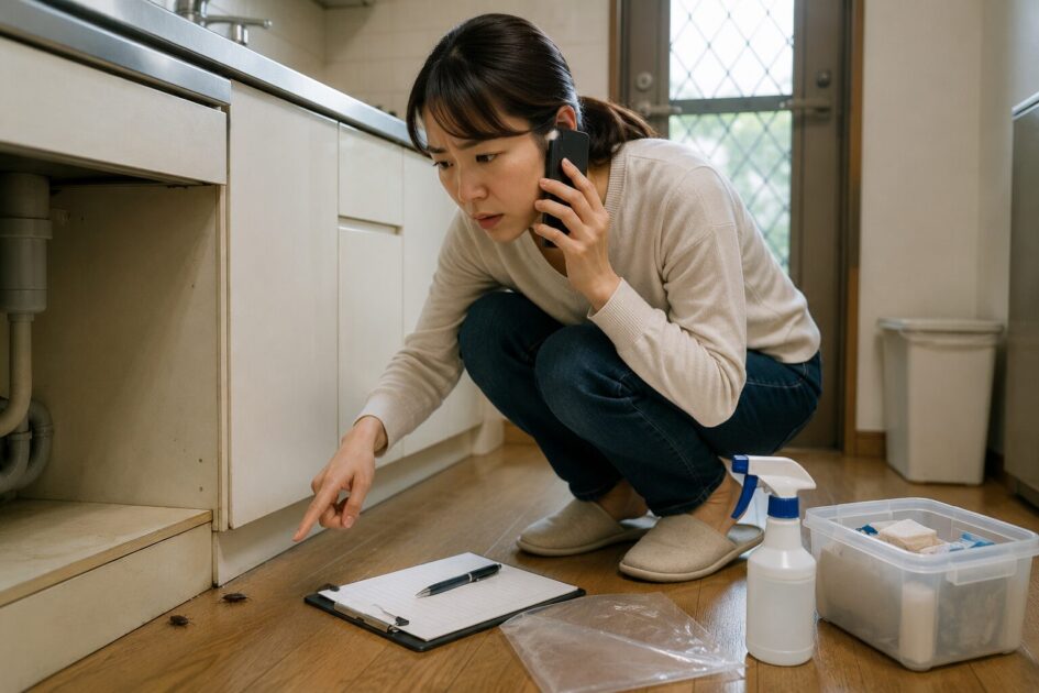 水戸で害虫を見つけた当日に発生場所を確認し、駆除業者へ相談する住人