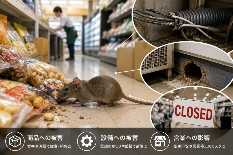 店舗のネズミ被害は商品・設備・営業へ広がる